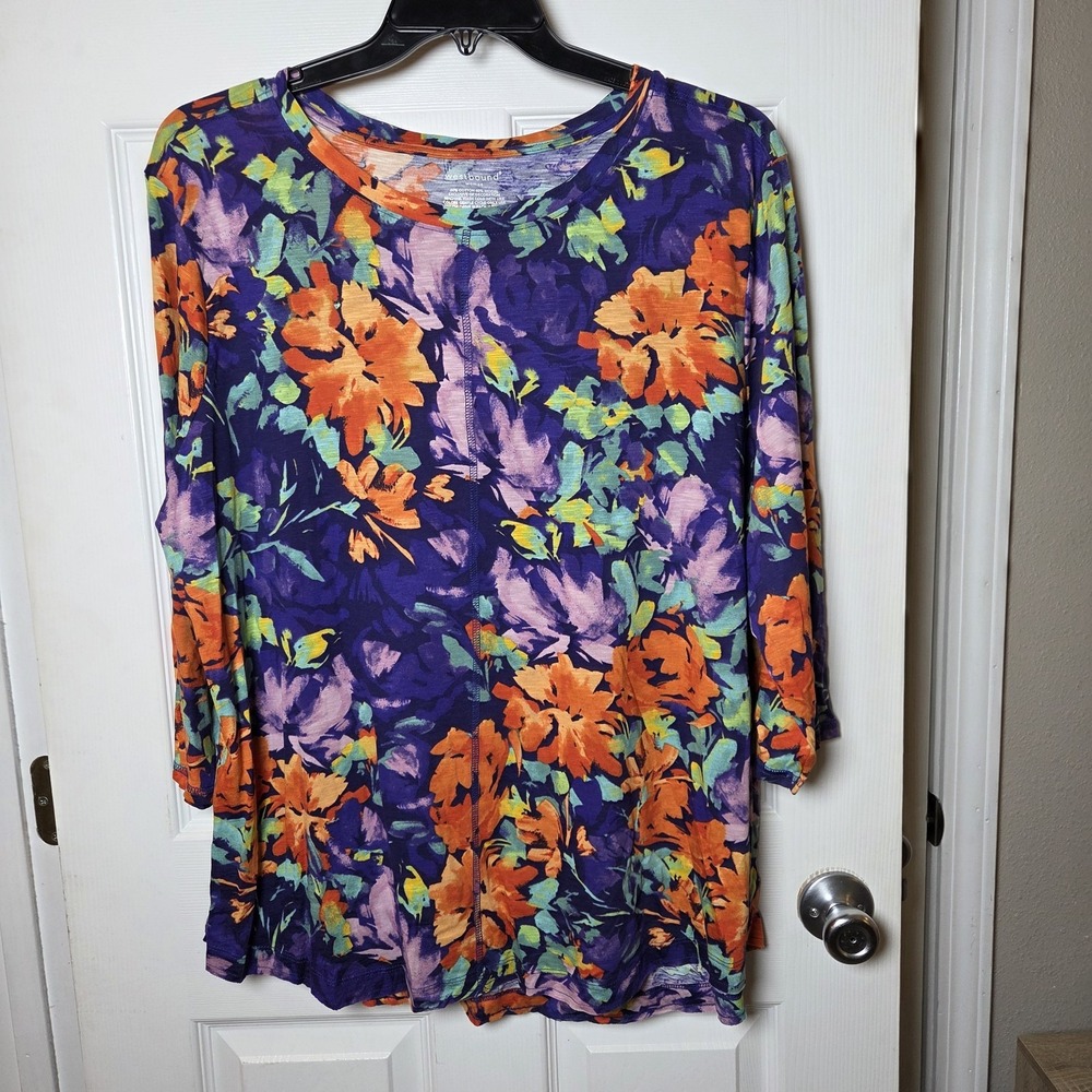 Westbound sz 2X colorful floral Artsy soft t-shirt top relax fit casual basic